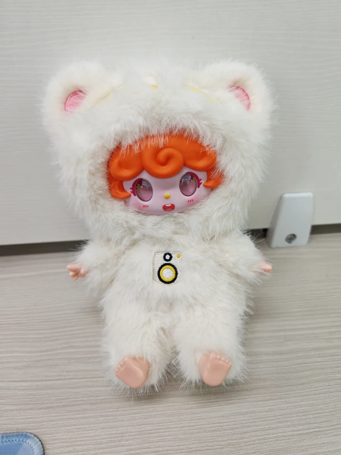 Seated AI character — white bear