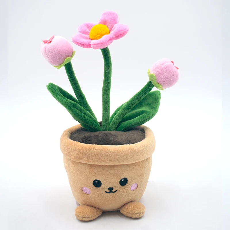 Potted plush — pink flower trio