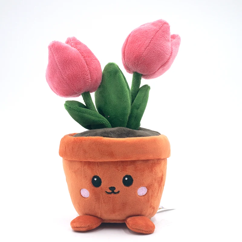 Potted plush — pink tulips