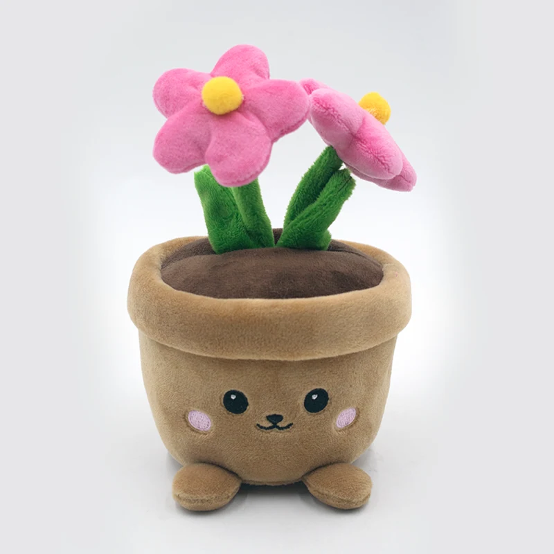 Potted plush — pink daisy pair